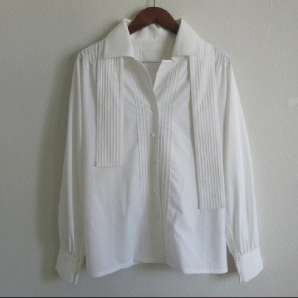 White Audrey Cotton Silk Satin Blouse w Tie S New
